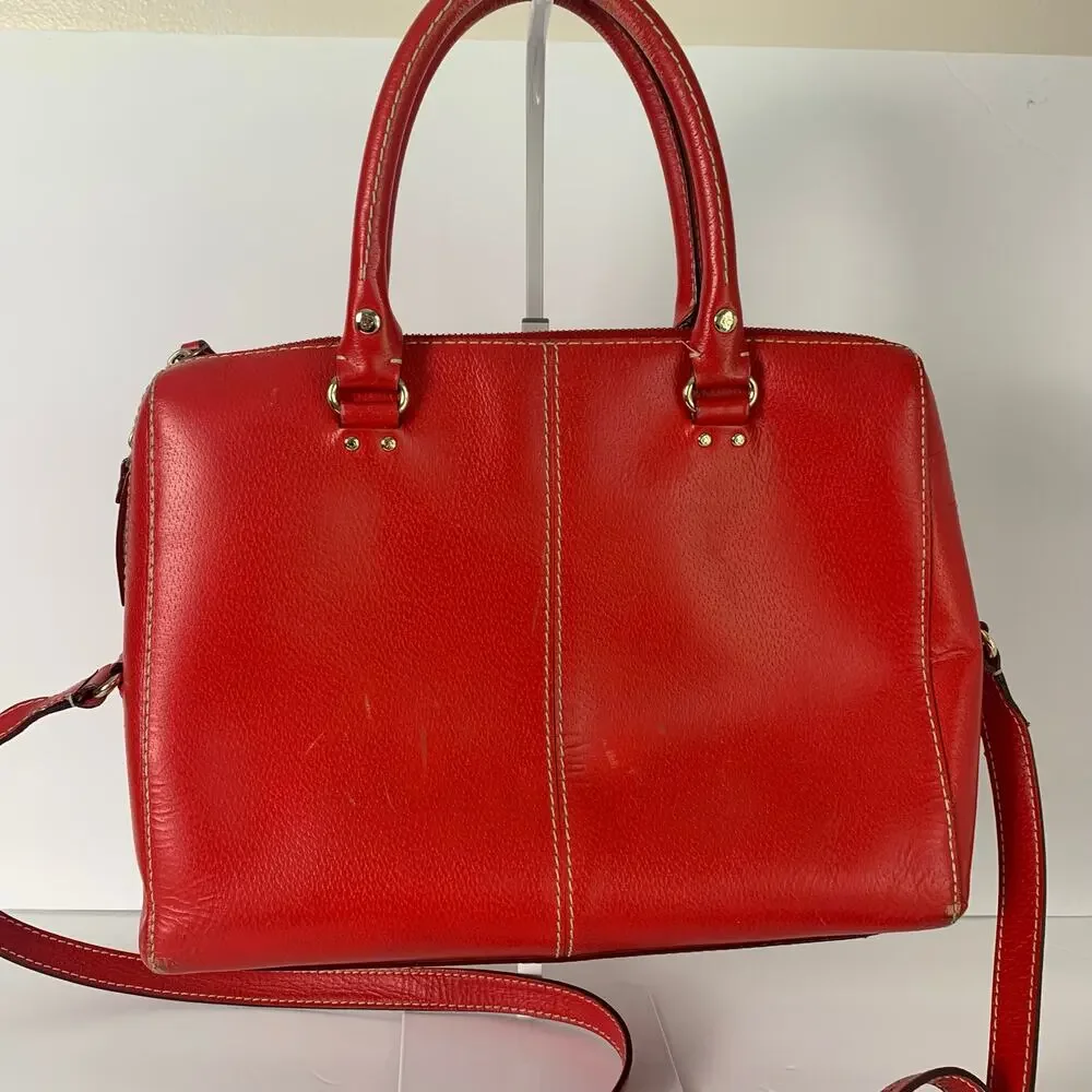 Kate Spade Red Leather Satchel Crossbody Bag Gold Hardware Polka Dot Lining